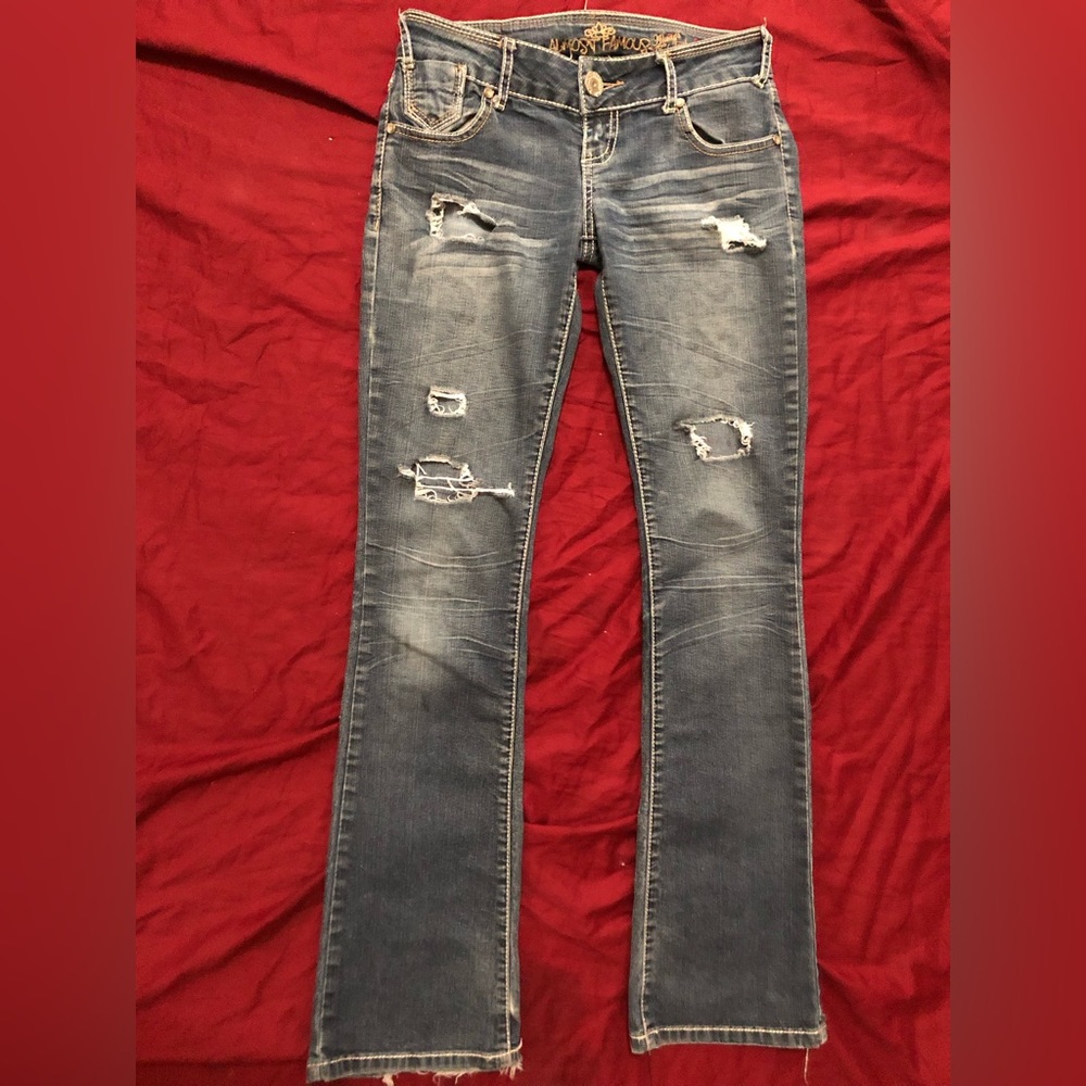 ripped bootcut flare blue jeans